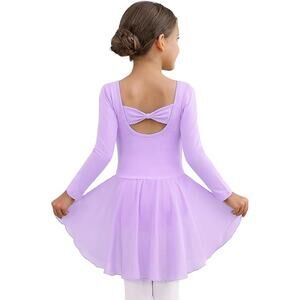 Dance Leotard Dress Long Sleeve Bow Back Lavender Intermediate Child